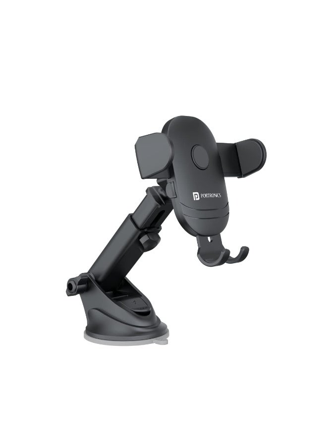 Portronics Clamp M2 Adjustable Car Mobile Phone Holder Stand for Dashboard & Windshield, 360° Rotational, Strong Suction Cup, Compatible with 4 to 6 inch Devices(Black) - Image 1